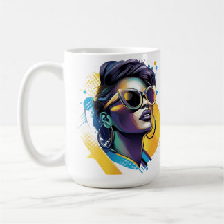Urban Diva - Vetgedrukte Vector Portret van Retro Koffiemok