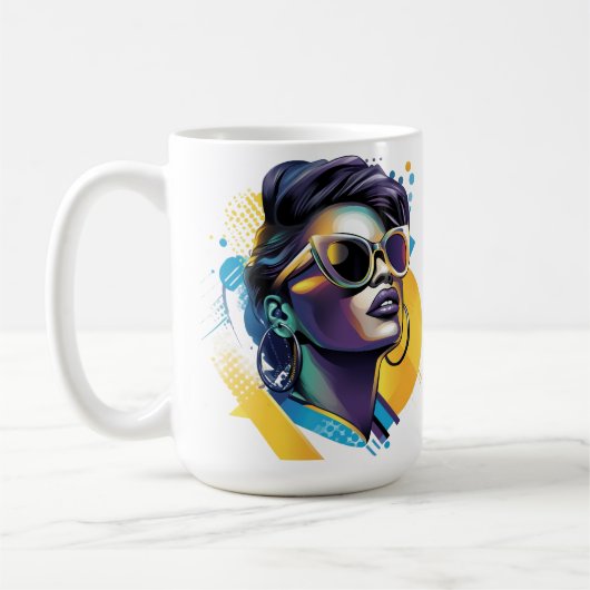 Urban Diva - Vetgedrukte Vector Portret van Retro Koffiemok (Links)