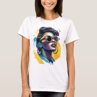 Urban Diva - Vetgedrukte Vector Portret van Retro T-shirt