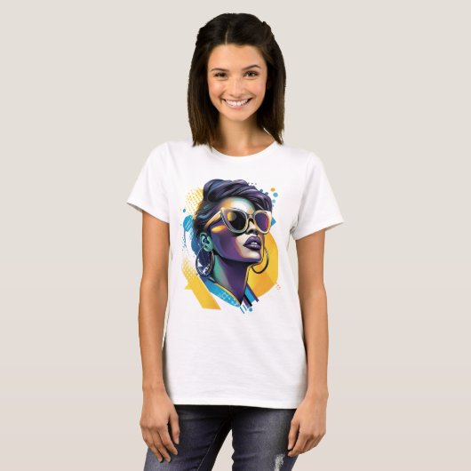 Urban Diva - Vetgedrukte Vector Portret van Retro  T-shirt (Voorkant volledig)