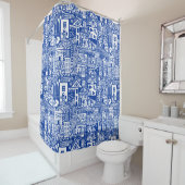 Urban Dream - Navy Blue op White Douchegordijn (In situ)