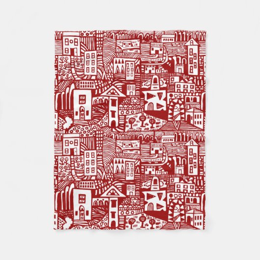 Urban Dream - Ruby Red en White Fleece Deken (Voorkant)