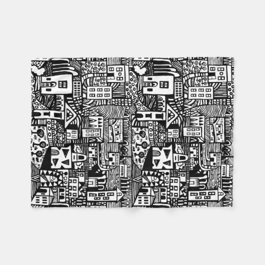 Urban Dream - Zwart-wit Fleece Deken (Voorkant (Horizontaal))