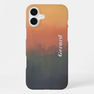 Urban Dreamscape at Sunset – Abstracte stadsgezich iPhone 16 Plus Hoesje