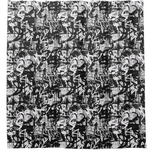 Urban Edge Zwart-wit Graffiti Douchegordijn (Voorkant)