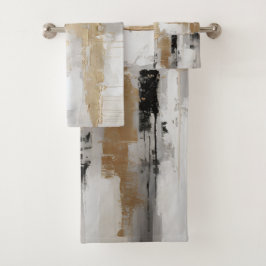 Urban Elegance: Abstracte Fusion B & W & Gold Bad Handdoek