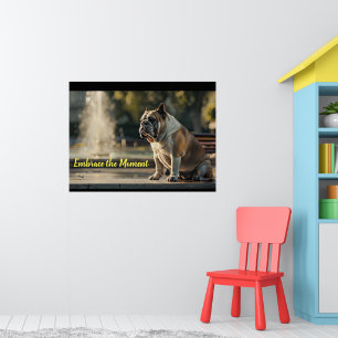 Urban Elegance: Engelse buldog in het park Poster