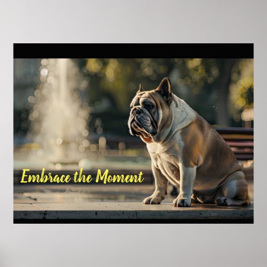 Urban Elegance: Engelse buldog in het park Poster (Voorkant)