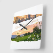 Urban Escape Artist City naar Natuur Sunset Design Vierkante Klok (Hoek)
