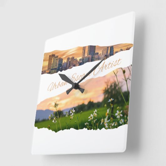 Urban Escape Artist City naar Natuur Sunset Design Vierkante Klok (Hoek)