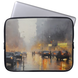 Urban Evening Rain Scene Laptop Sleeve