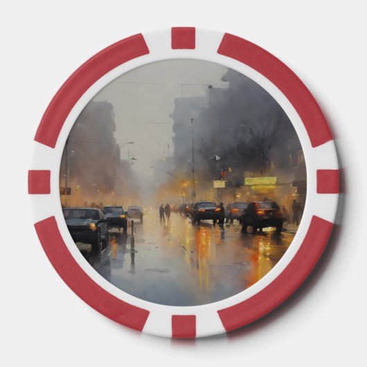 Urban Evening Rain Scene Poker Chips (Voorkant)