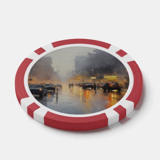 Urban Evening Rain Scene Poker Chips (Enkel)