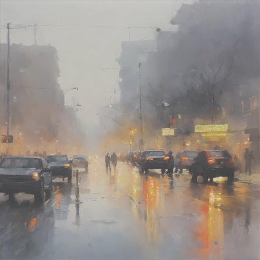 Urban Evening Rain Scene Sticker (Voorkant)