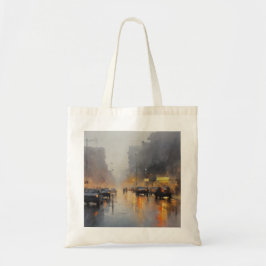 Urban Evening Rain Scene Tote Bag