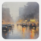 Urban Evening Rain Scene Vierkante Sticker (Voorkant)