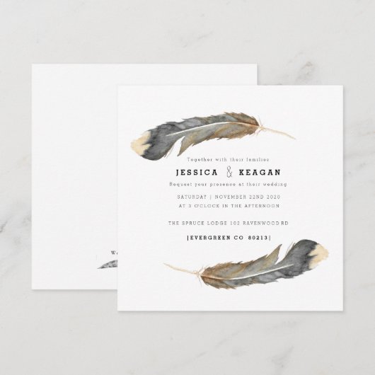Urban Feather Bruiloft uitnodigen Kaart (Voorkant / Achterkant)