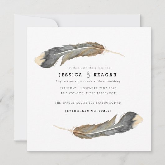 Urban Feather Bruiloft uitnodigen Kaart (Voorkant)