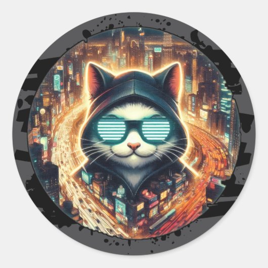 Urban Feline Guardian Ronde Sticker (Voorkant)