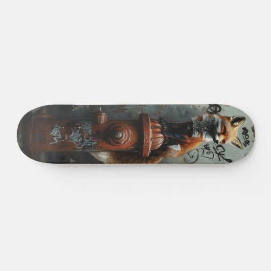 Urban Fox on Fire Hydrant - Gritty Street Art Persoonlijk Skateboard (Horizontaal)