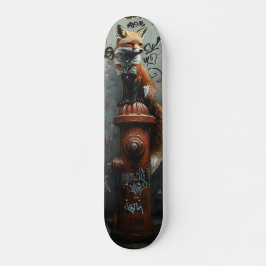 Urban Fox on Fire Hydrant - Gritty Street Art Persoonlijk Skateboard (Voorkant)
