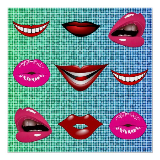 Urban Funky Hip Cool Lips Patroon Perfect Poster (Voorkant)