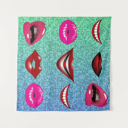 Urban Funky Hip Cool Lips Patroon Wandkleed (Voorkant (horizontaal))