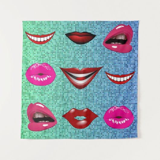 Urban Funky Hip Cool Lips Patroon Wandkleed (Voorkant)