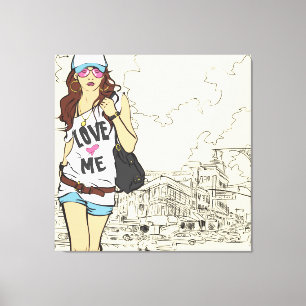 Urban Girl Wrapped Canvas Afdruk