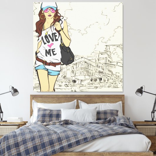 Urban Girl Wrapped Canvas Afdruk (Insitu (Slaapkamer))