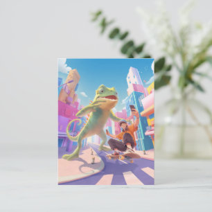 Urban Glide: Reuzekameleon Skater Selfie Briefkaart