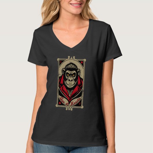 Urban Gorilla Ape of Hearts Playing Card Style Dis T-shirt (Voorkant)