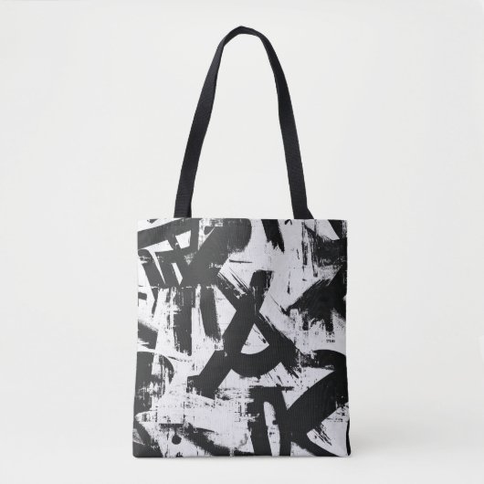 Urban Graffiti Canvas tas – Zwart-wit Abstract (Voorkant)