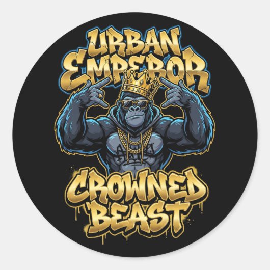 Urban Graffiti Gorilla Crowned Beast Wall Art Ronde Sticker (Voorkant)