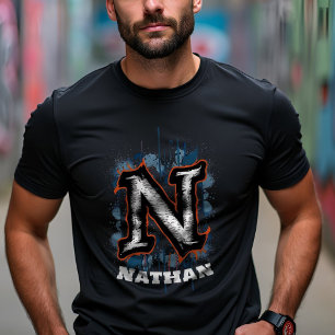 Urban Graffiti Graphic: monogram "N" T-shirt