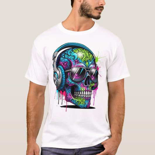 Urban Graffiti Skull DJ T-shirt (Voorkant)