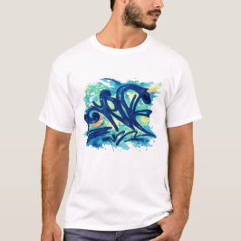 Urban Graffiti Splash – Blauwe en Teal Straatkunst T-shirt