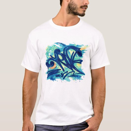Urban Graffiti Splash – Blue & Teal Street Art  T-shirt (Voorkant)