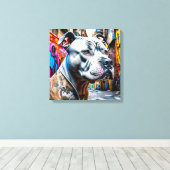 Urban Graffiti Street Art Brindle Pitbull Lover Canvas Afdruk (Insitu (Houten vloer))