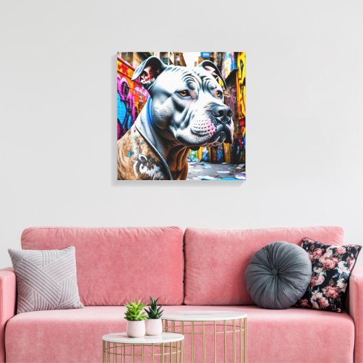 Urban Graffiti Street Art Brindle Pitbull Lover Canvas Afdruk (Insitu (Woonkamer))