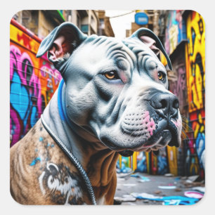 Urban Graffiti Street Art Pitbull Vierkante Sticker