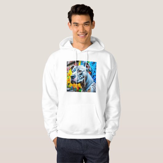 Urban Graffiti Street Art White Pitbull Lover Hoodie (Voorkant volledig)