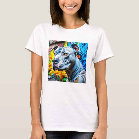 Urban Graffiti Street Art White Pitbull Lover T-shirt (Voorkant)