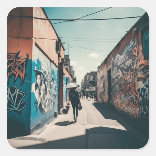 Urban Graffiti Vierkante Sticker (Voorkant)