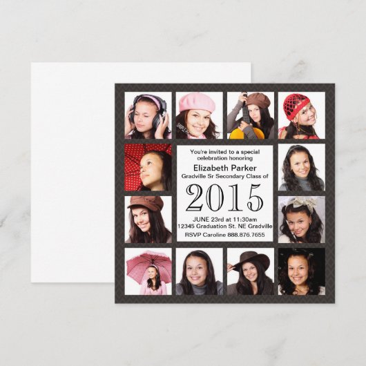 Urban Gray Brown 12 Foto's Graduation Party Kaart (Voorkant / Achterkant)