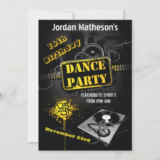 Urban Grunge 16th Birthday Dance Party Invitation Kaart (Voorkant)