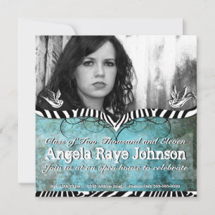 Urban & Hip Tattoo Blue Grunge & Zebra Invite Kaart