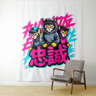 Urban Japanse Kattenbende - Wanddecoratie voor Sla Wandkleed