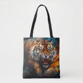 Urban Jungle Aanvallende Tijger Boodschappentas Tote Bag (Voorkant)
