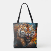 Urban Jungle Aanvallende Tijger Boodschappentas Tote Bag (Achterkant)